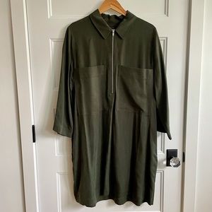 COS Olive Green Quarter Zip Shift Dress SIZE 14